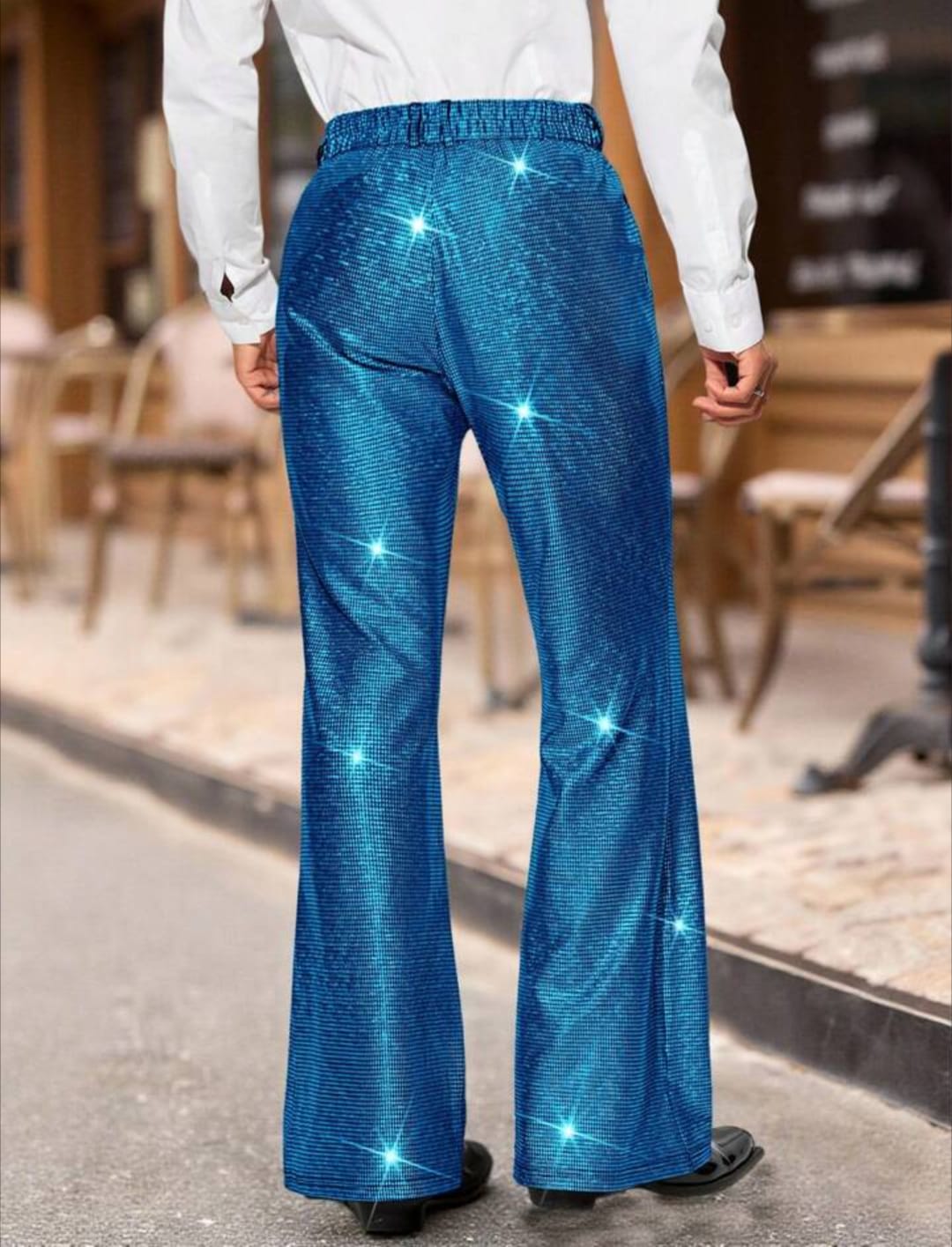 Men's Sparkling Blue Sequin Wide-Leg Trousers – Party & Stage Performance Pants